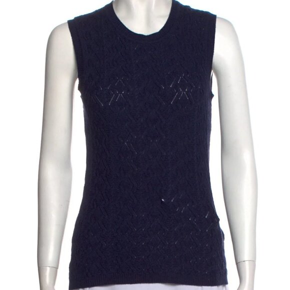 New Carolina Herrera Cashmere/Silk/Wool Crewneck Sleeveless Knitted Vest Sweater - Picture 4 of 11